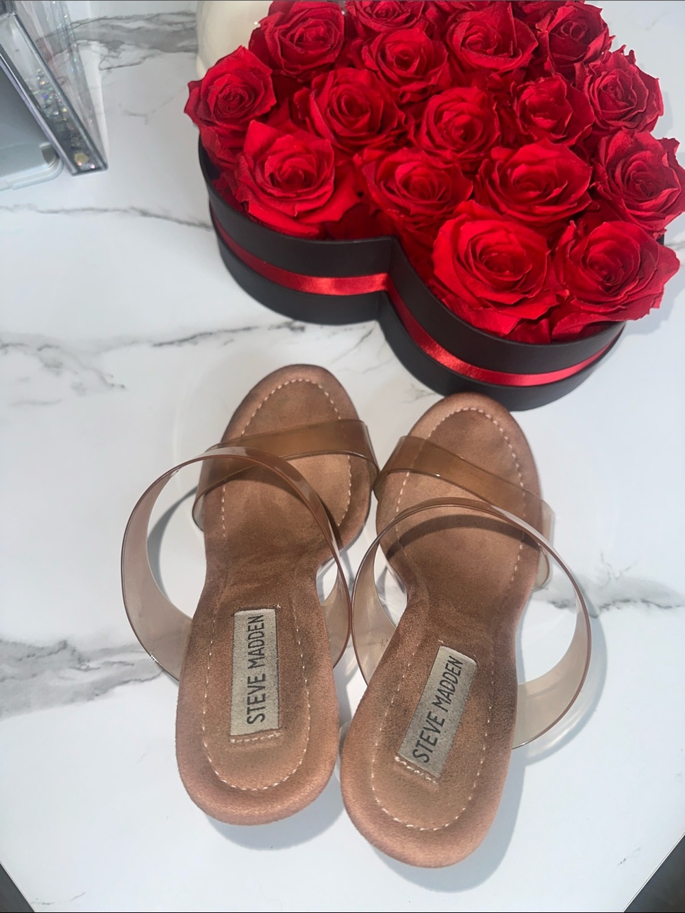 Steve Madden Nude Clear Strap Block Heel Sandal - Picture 7 of 8